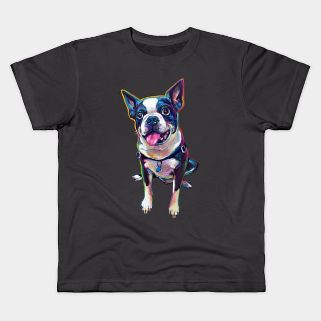 Louie the Boston Terrier Kids T-Shirt by RobertPhelpsArt